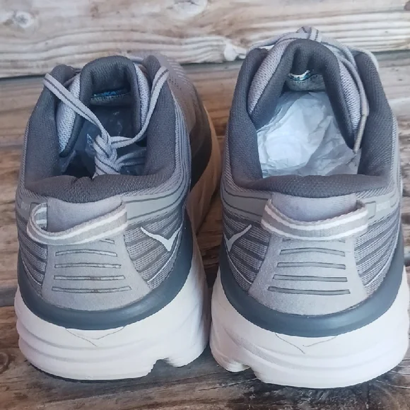Hoka Bondi 7 Gray and White Athletic Shoes with Maximalist Cushioning - Picture 12 of 14